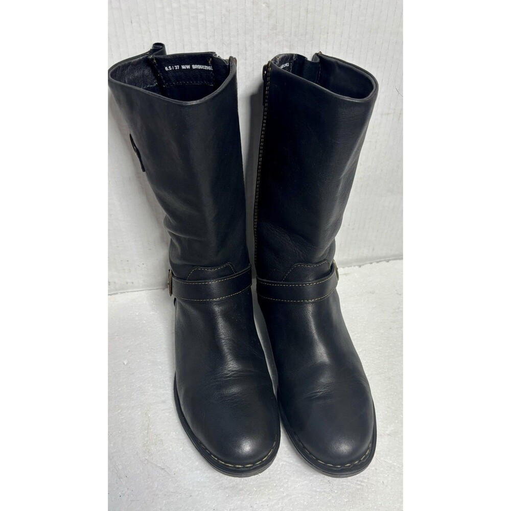 Børn Women's Black Leather Moto Mid-Calf Riding Biker/Straps Boots Zip 6.5
